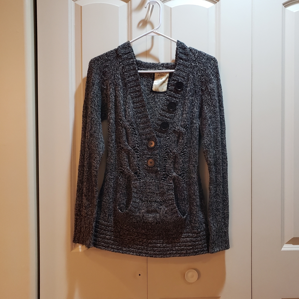 Vanity Women’s Hooded Sweater Buttons Kangaroo Pockets Size M